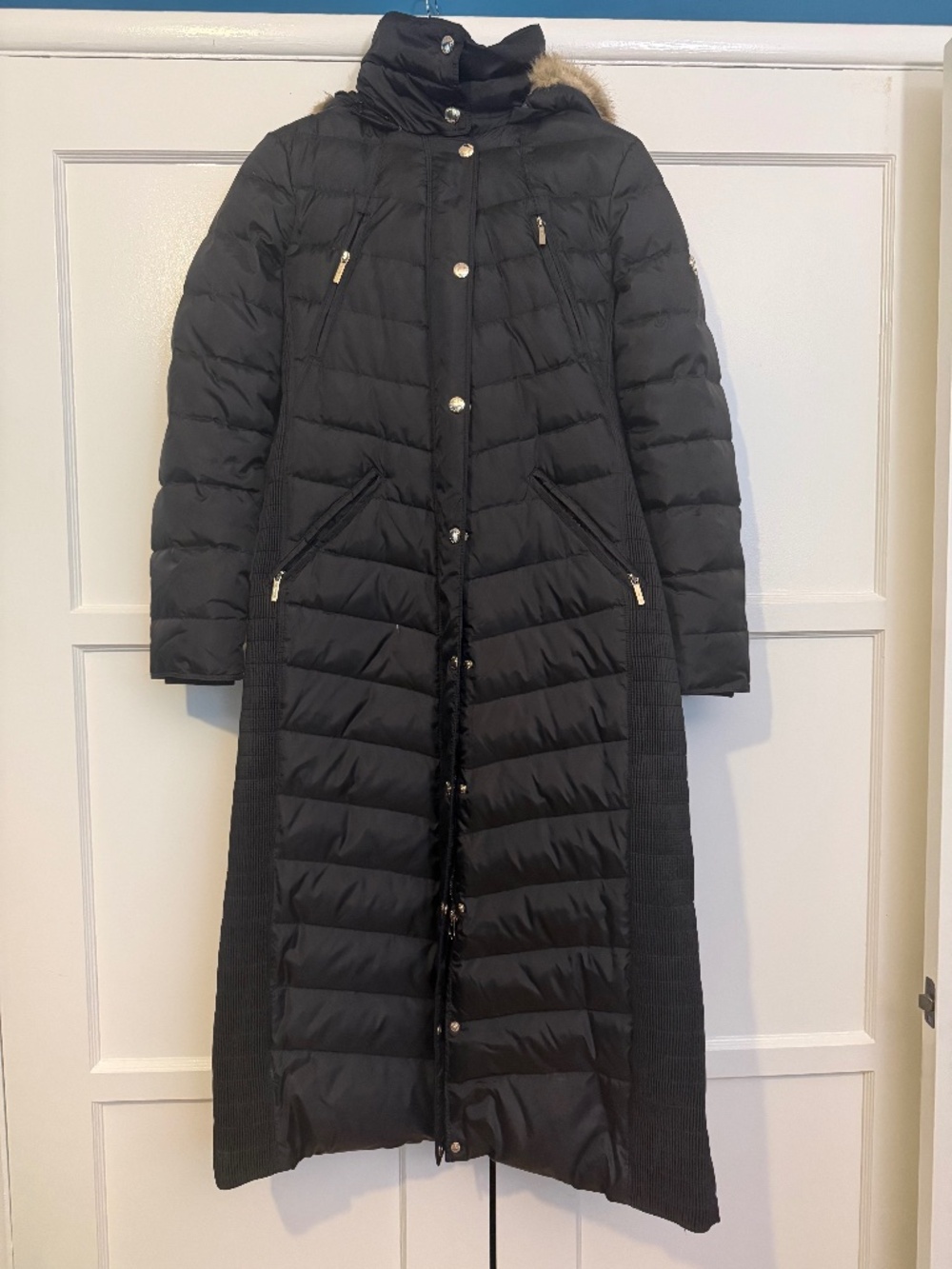 Michael Kors Faux Fur Quilted Down Fill Long Coat Black Size Small